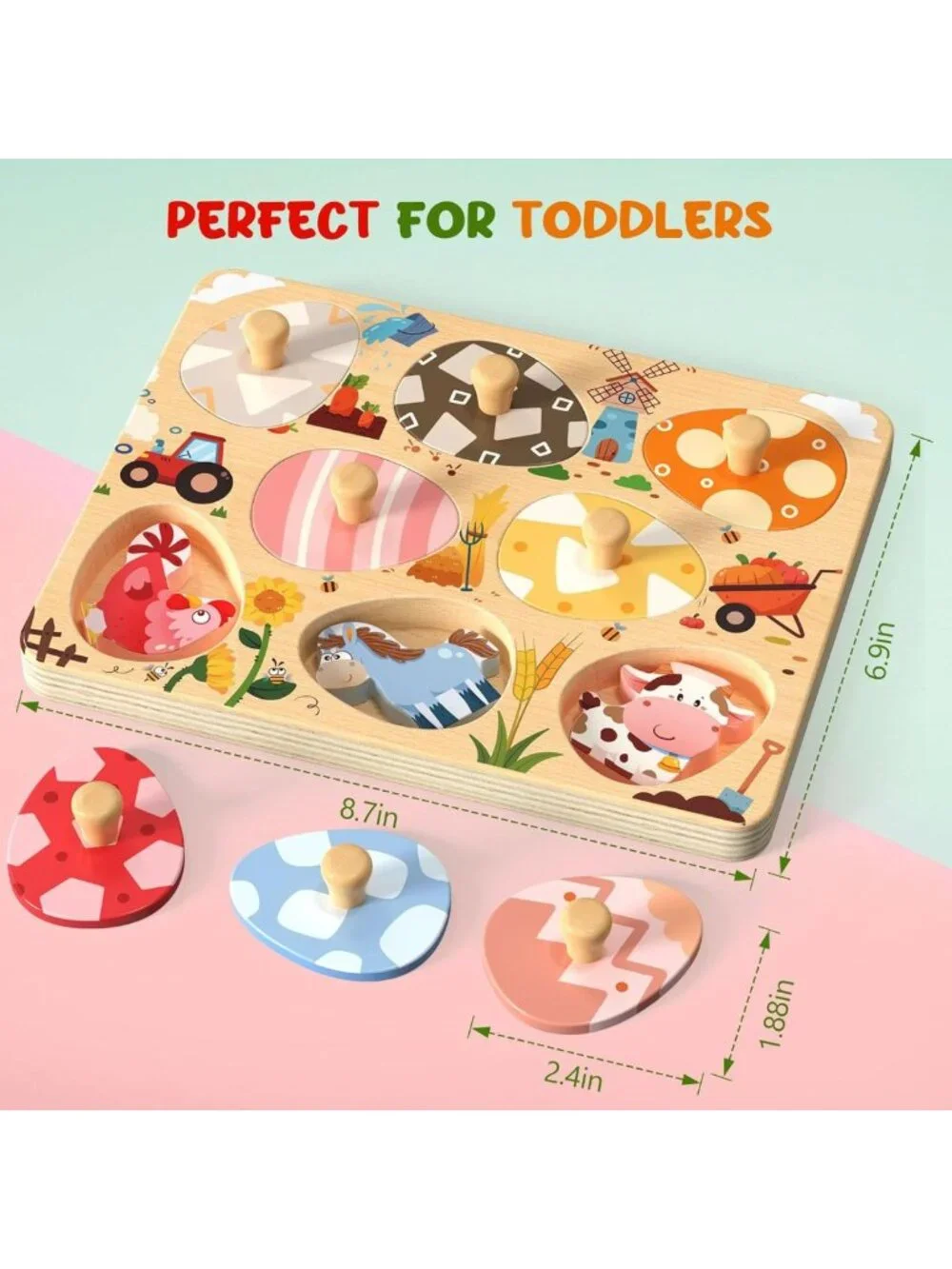 Easter Wooden Farm Animal Puzzles for Toddlers, 8-Pc Montessori Educational Toys